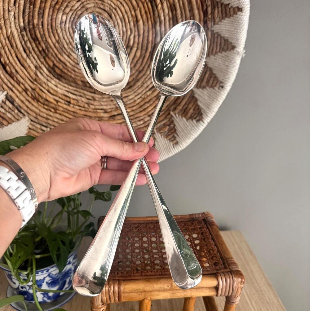 Vintage Mixed Set Silver Buffet Serving Spoons (2)– Hosting Catering Utensils